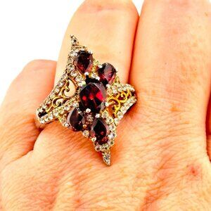 Chuck Clemency Sterling Silver Garnet Cluster Ring Size 10 Statement Designer